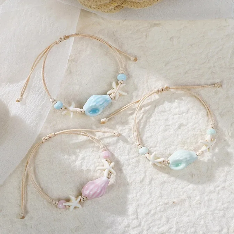 Ceramic Link Bracelet - Pulseras bohemias con cuentas de conchas
